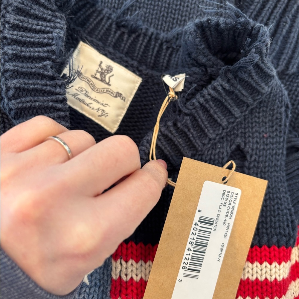 Denimist Distressed Sweater with American Flag Design - Picture 5 of 5